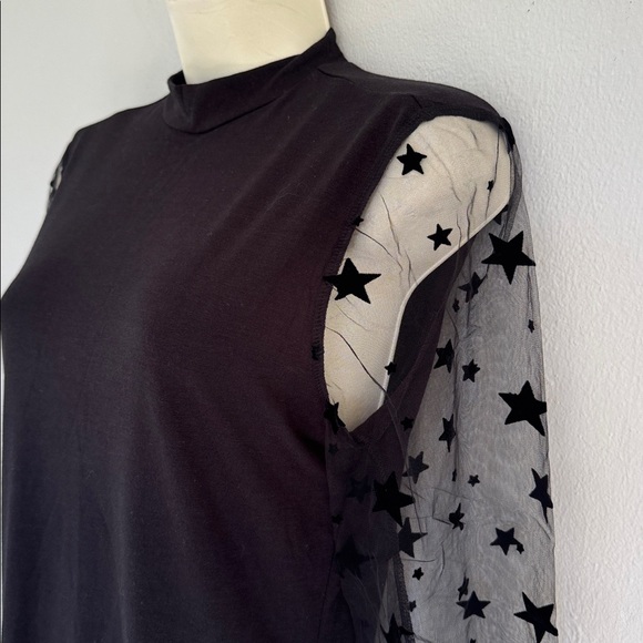 New York & Company black high neck sheer mesh star sleeve top size small - Picture 10 of 16